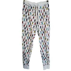 Hanna Andersson 100% Organic Christmas lights Pajama Pants Joggers Wms Med